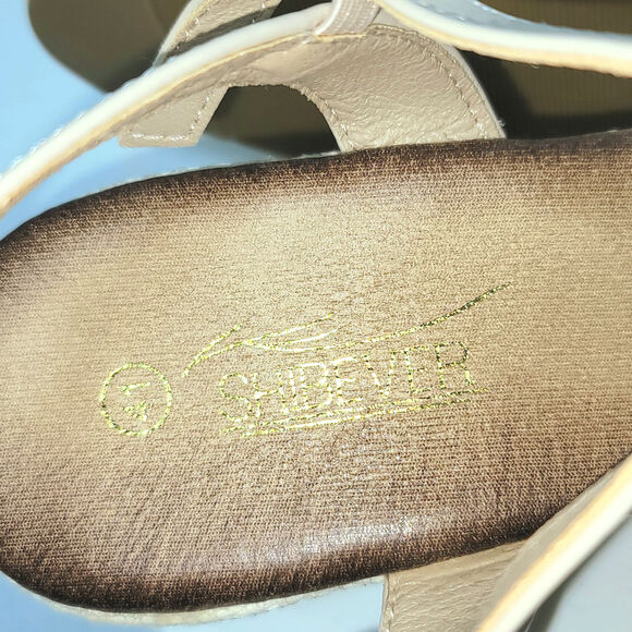 Espadrille Wedge Platform Sandals Sz 9 41 Cream Faux Leather Buckle Ankle Strap - Picture 13 of 16